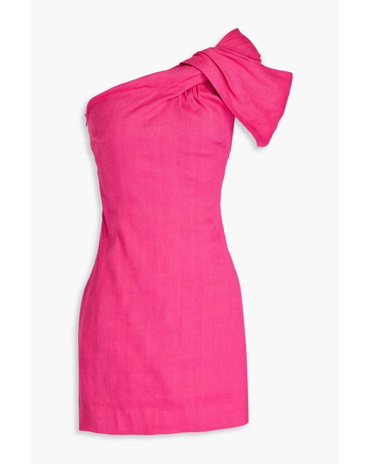 Maje Pink Minikleid aus einer leinenmischung mit asymmetrischer schulterpartie