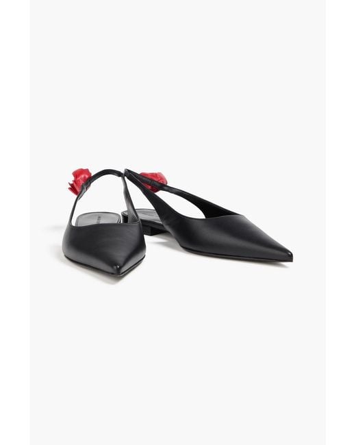 Magda Butrym Black Floral-Appliquéd Leather Slingback Point-Toe Flats