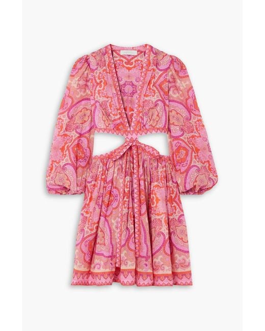 ワンピース ZIMMERMANN COTTON MINI DRESS WITH PRINT ZIMMERMANN Crochet-trimmed floral-print cotton mini dress