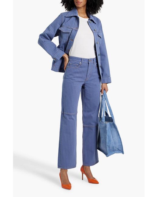 Ganni Blue Striped High-Rise Straight-Leg Jeans