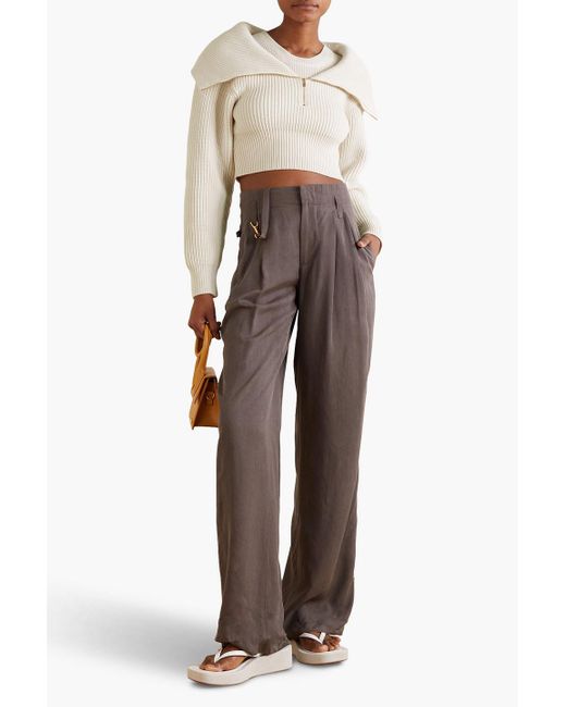 Jacquemus Natural Risoul Cropped Layered Ribbed Merino Wool Sweater