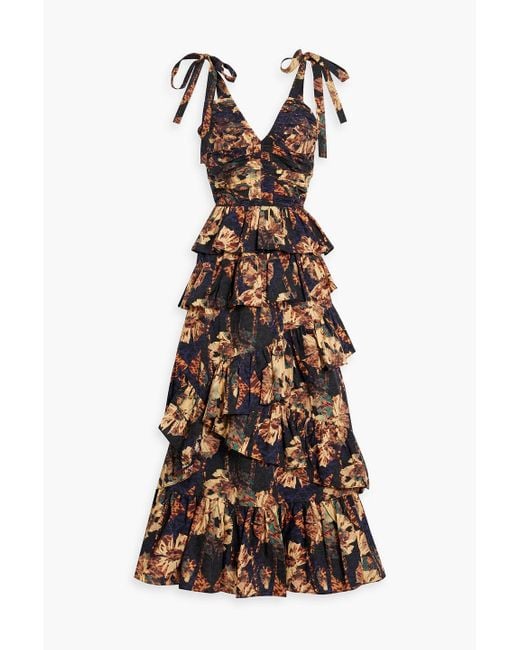 Ulla Johnson Black Candace Tiered Printed Cotton-poplin Midi Dress