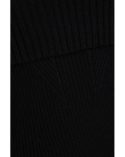 Maje Black Ribbed-Knit Midi Dress