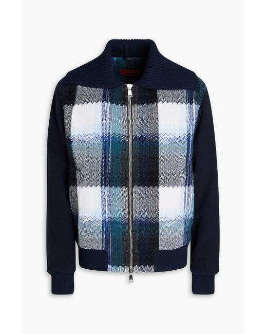 Missoni Blue Checked Wool-Jacquard And Felt Bomber Jacket for men