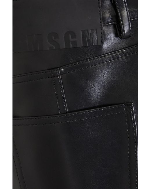 MSGM Black Appliquéd Faux Leather Midi Skirt