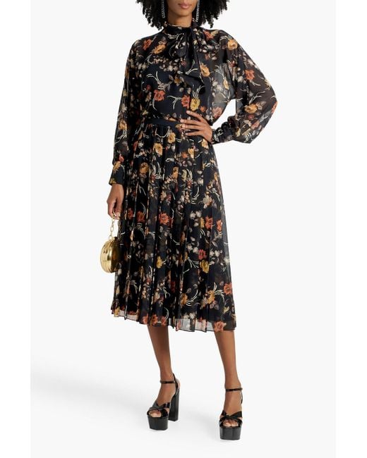 Mikael Aghal Black Floral-print Chiffon Blouse