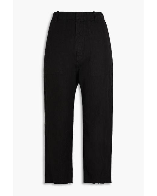 Nili Lotan Black Luna Cropped Cotton And Linen-blend Twill Straight-leg Pants