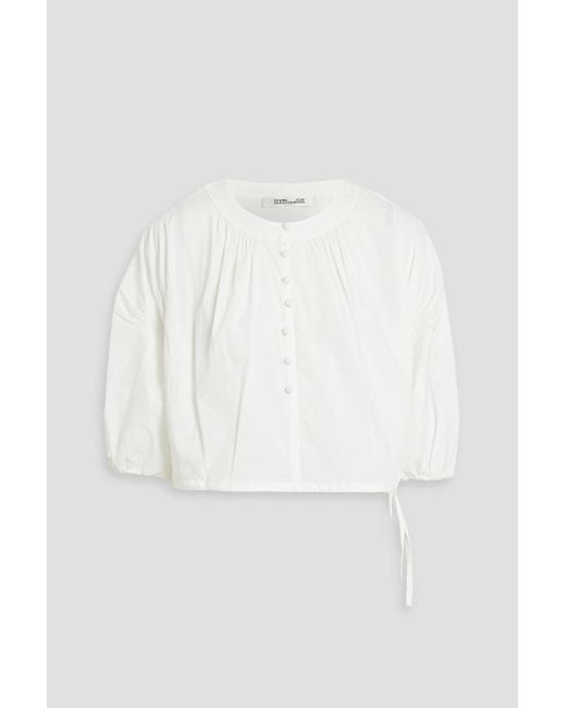 Diane von Furstenberg White Daria Cropped Cotton-blend Poplin Blouse
