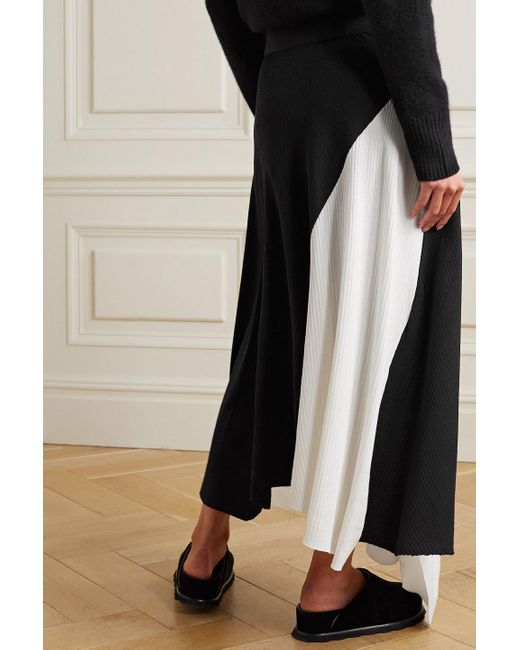 Lafayette 148 New York Black Asymmetrischer zweifarbiger midirock aus rippstrick