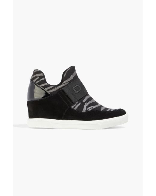 DKNY Black Cosmos Zebra-print Stretch-knit Wedge Sneakers