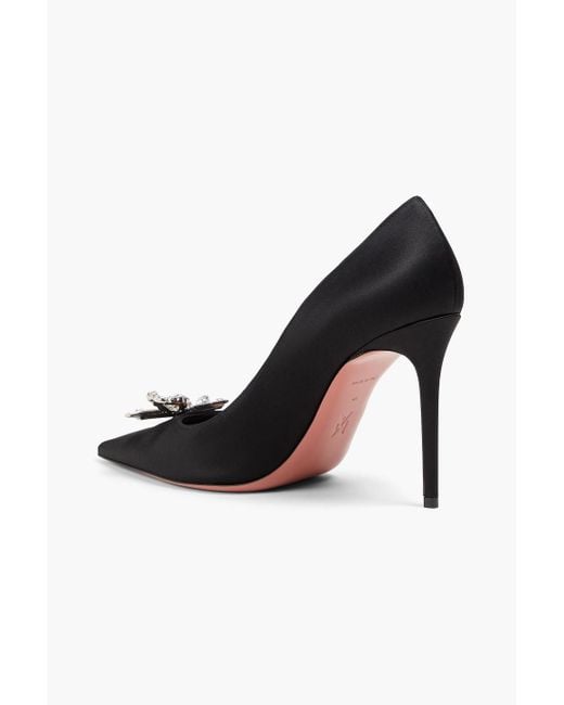 AMINA MUADDI Black Rosie Crystal-Embellished Satin Pumps