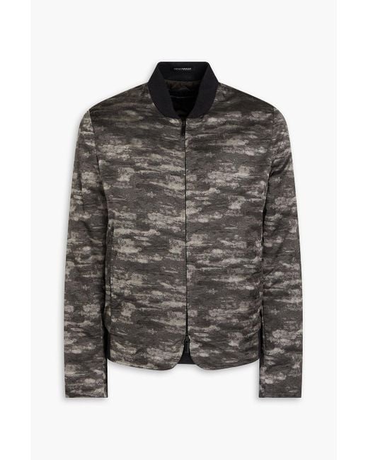 Emporio Armani Black Camouflage-print Satin-jacquard Bomber Jacket for men