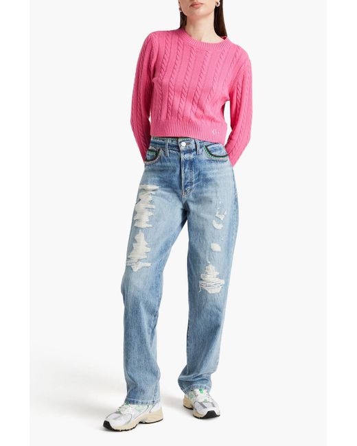 FRAME Blue X Julia Sarr-jamois Crochet-trimmed Distressed High-rise Boyfriend Jeans