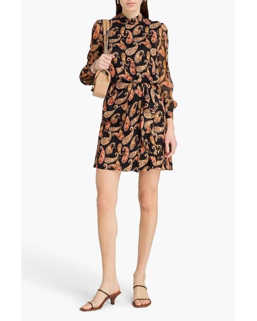 Saloni Natural Paisley-print Jacquard Mini Dress