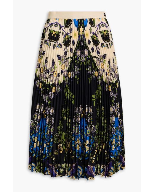 Etro Black Pleated Floral-print Crepe Midi Skirt