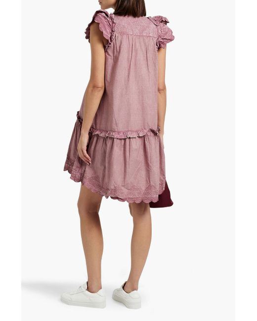 Sea Pink Heidi Ruffled Embroidered Cotton Mini Dress
