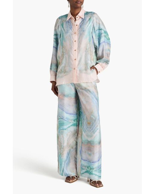 Zimmermann Blue Printed Silk-Twill Shirt