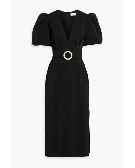 Rebecca Vallance Black Golightly Embellished Polka-dot Satin-jacquard Midi Dress