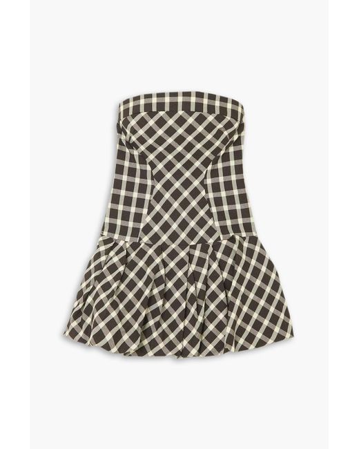 Rosie Assoulin White Strapless Gathered Checked Canvas Peplum Top