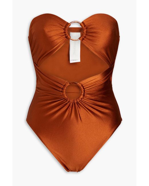 Zimmermann Orange Bandeau-badeanzug mit cut-outs und verzierung