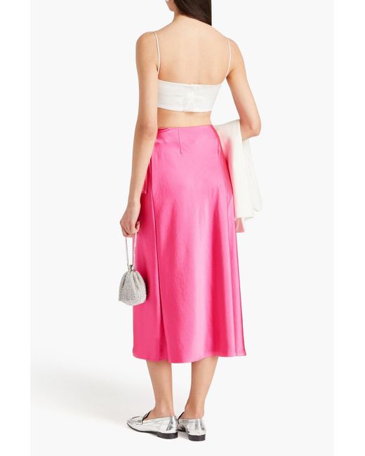 Claudie Pierlot Pink Draped Satin Midi Wrap Skirt