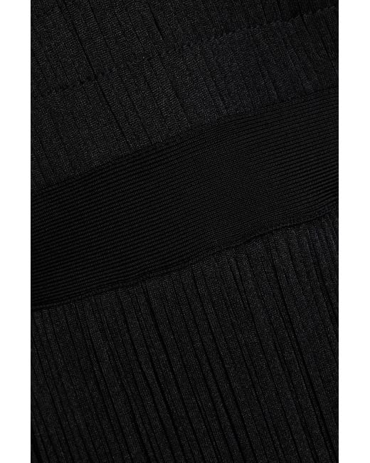 Hervé Léger Black Robe aus stretch-strick mit fransen