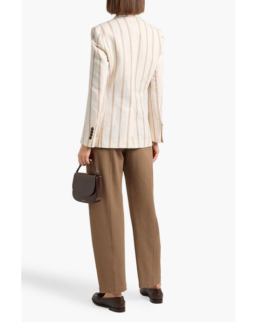 Brunello Cucinelli Natural Double-Breasted Striped Linen And Cotton-Blend Blazer