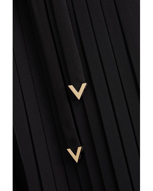 Valentino Garavani Black Pleated Silk-crepe Midi Skirt