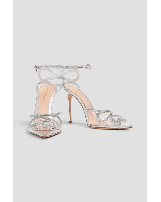 Gianvito Rossi White Atlantis Crystal-Embellished Metallic Leather And Pvc Sandals