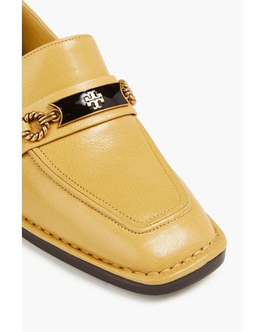 Tory Burch Yellow Perrine Embellished Leather Loafers