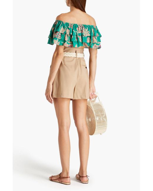 LEO LIN Green Schulterfreies cropped oberteil aus baumwolle mit print