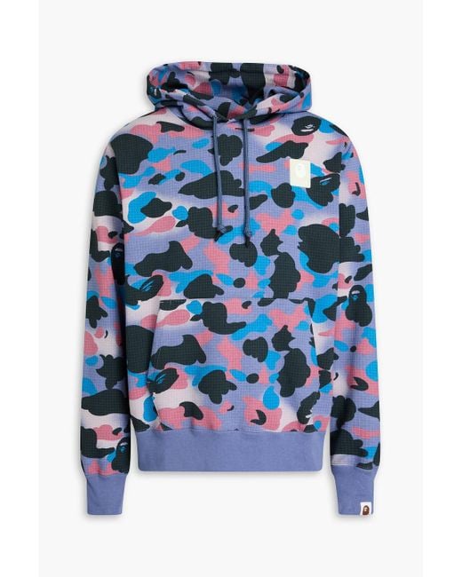 A Bathing Ape Blue Camouflage-print French Cotton-terry Hoodie for men