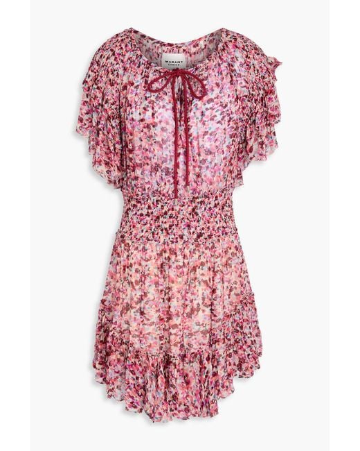 Isabel Marant Pink Florise Ruffled Printed Crepon Mini Dress