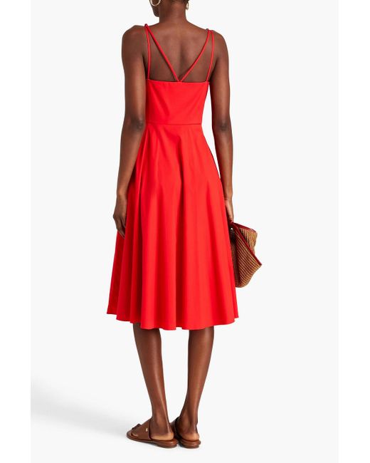 Theory Red Pleated Cotton-blend Poplin Midi Dress