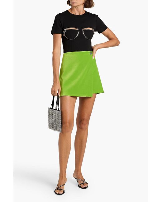 Area Black Cropped Zip-Detailed Cady Top