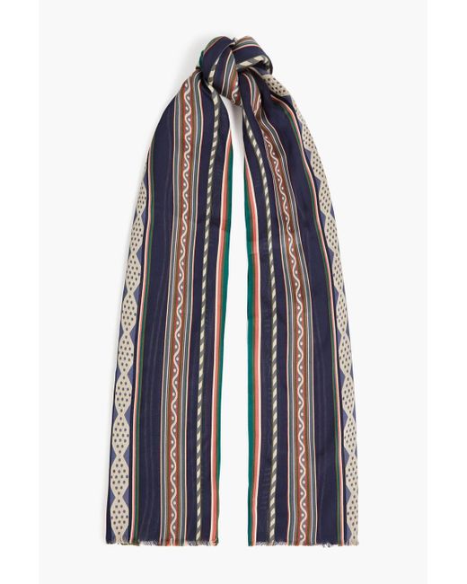 Paul Smith Blue Frayed Printed Cotton-blend Jacquard Scarf for men