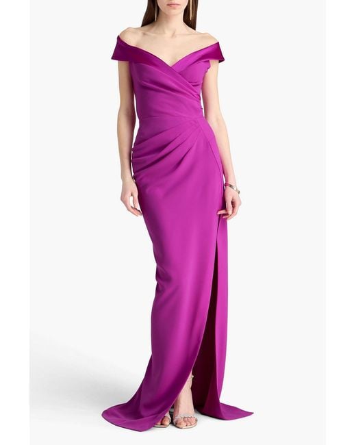 Rhea Costa Pink Wrap-effect Crepe Gown