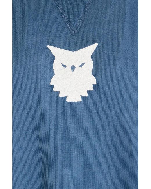 Maison Margiela Blue Embroidered Ribbed Cotton And Silk-blend Jersey Sweatshirt