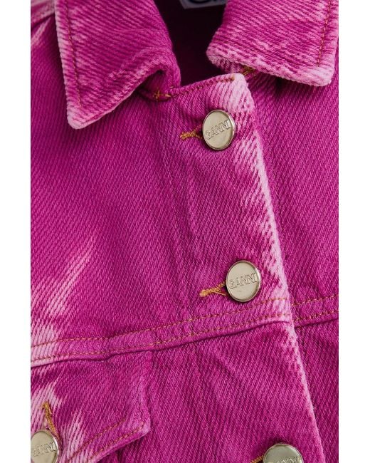 Ganni Pink Belted Bleached Denim Jacket