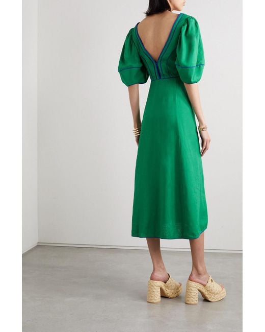 FARM Rio Piped Cutout Linen-blend Midi Dress in Green | Lyst Canada