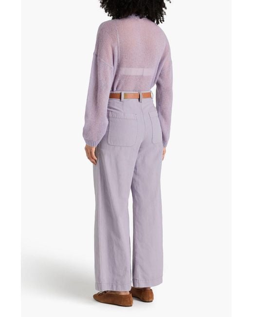Brunello Cucinelli Purple Pleated Cotton And Linen-Blend Twill Wide-Leg Pants