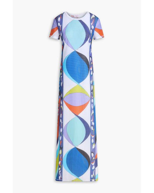 Emilio Pucci Blue Printed Stretch-mesh And Cotton-jersey Maxi Dress