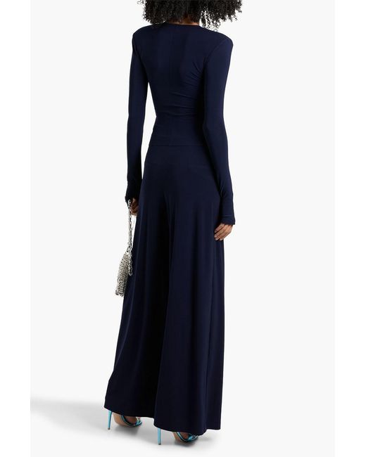 Norma Kamali Blue Stretch-Jersey Straight-Leg Pants