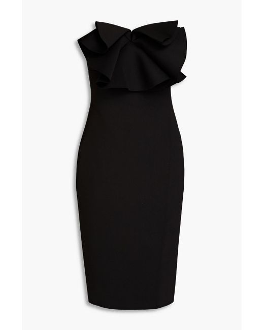 Badgley Mischka Black Strapless Bow-embellished Scuba Dress