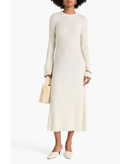 Loulou de Saison White Hobas Ribbed Wool And Cashmere-Blend Midi Dress