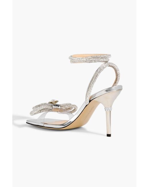 Mach & Mach White Double Bow Crystal-embellished Mirrored-leather And Pvc Sandals