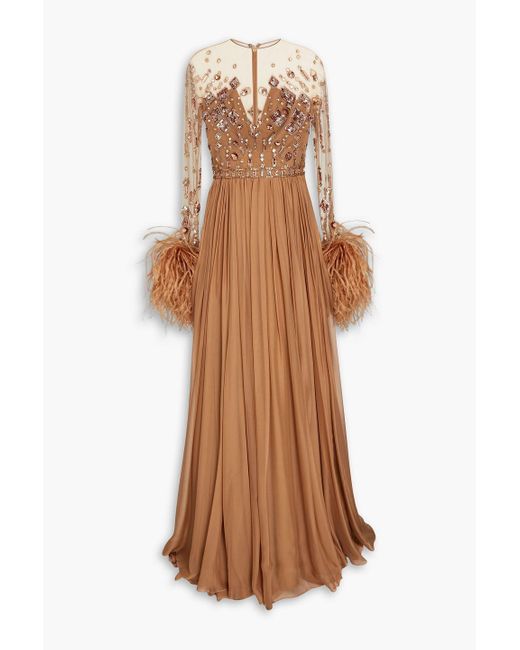 Zuhair Murad Brown Embellished Tulle-paneled Voile Gown