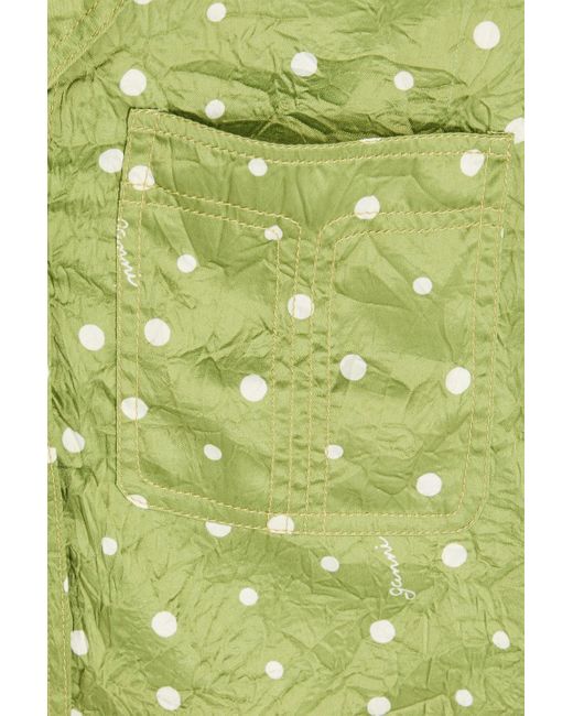 Ganni Green Cropped hemd aus satin mit polka-dots
