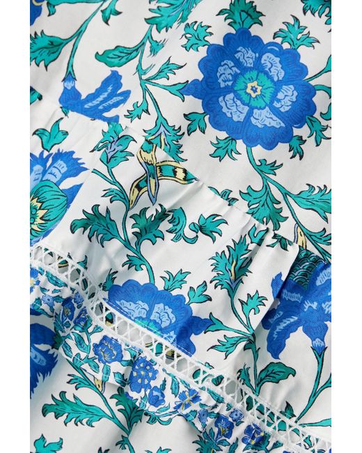 10 Crosby Derek Lam Blue Nemea Ruffled Printed Cotton-blend Poplin Midi Skirt