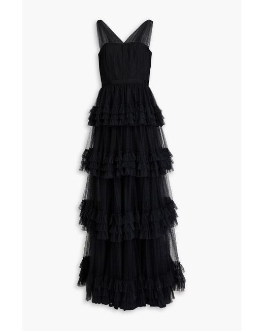 Huishan Zhang Black Caitlin gestufte robe aus point d'esprit
